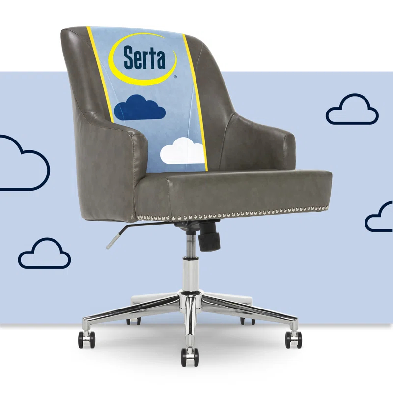 Serta Leighton Mid-Back Office Chair with Chrome Nailheads, Memory Foam Cushion, Padded Armrests