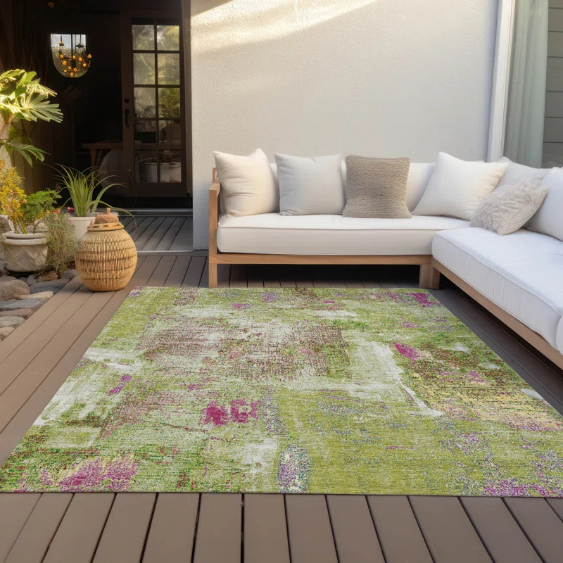 Machine Washable Indoor/Outdoor Chayden ACN989 Lime Rug
