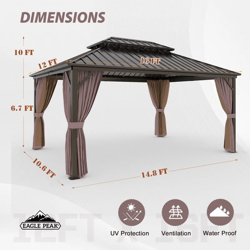 EAGLE PEAK Outdoor Aluminum Frame Hardtop Patio Gazebo
