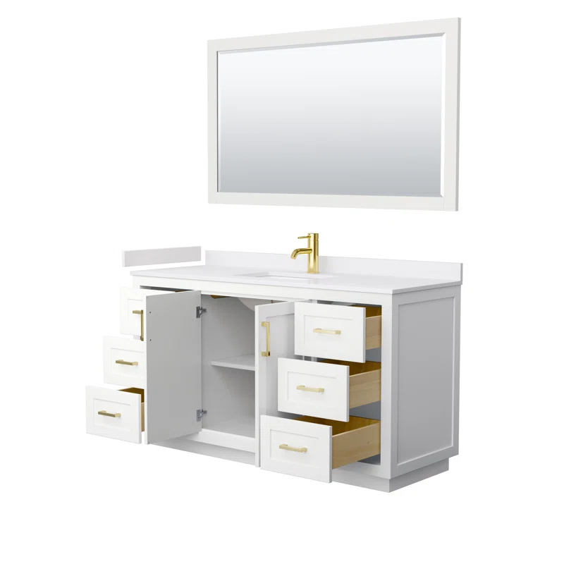 Wyndham Collection Miranda 60" Freestanding Single Bathroom Vanity with Cultured Marble Top with 58" Mirror