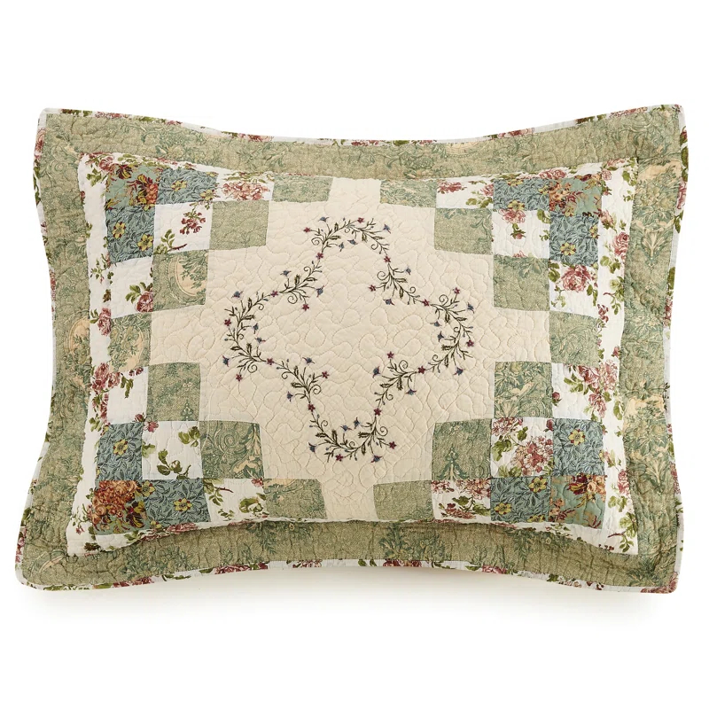 Olivia Floral Embroidered Patchwork 3-Piece Quilt Set