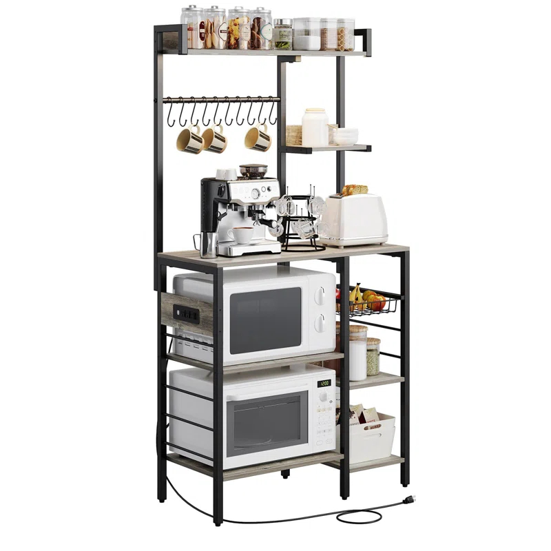 17 Stories Bakers Rack With Power Outlet, Kitchen Bakers Rack Microwave Stand