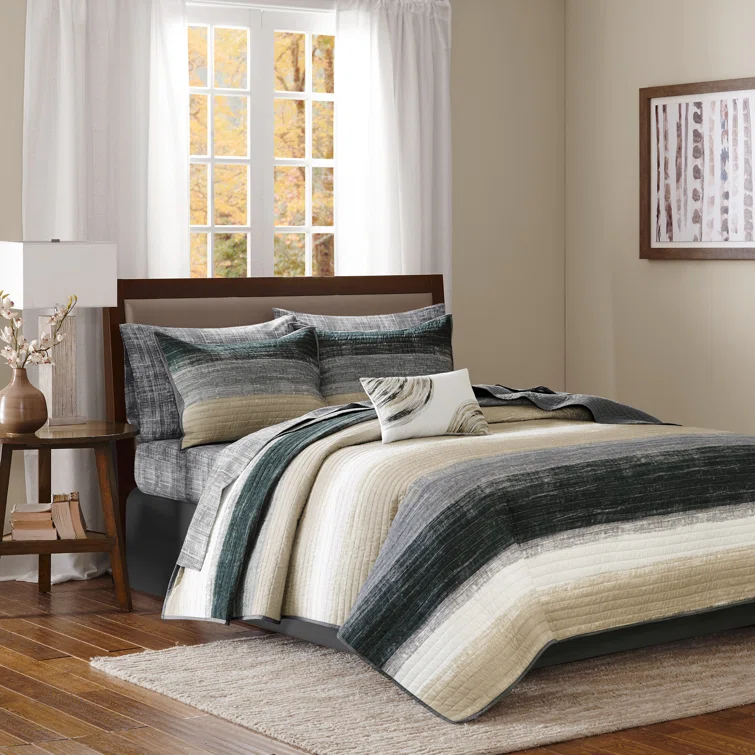 Madison Park Essentials Saben Microfiber Quilt Set with Cotton Bed Sheets