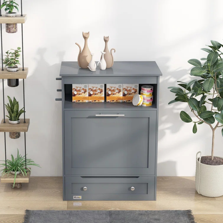 Pawhut Elevated Feeder, Pet Feeder Station, Storage Cabinet