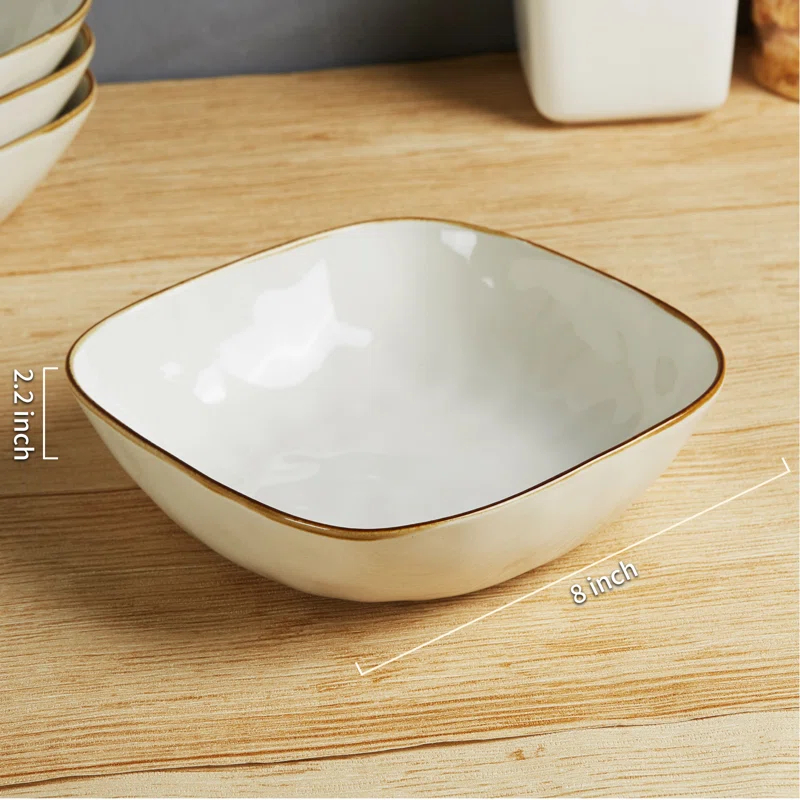 Famiware 8'' Stoneware Large Square Pasta Bowl (Set of 4)