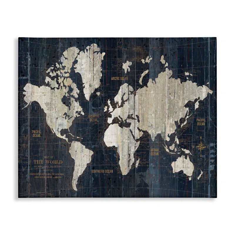 Stupell Industries Distressed Antique World Map Rustic Aesthetic by Wild Apple Portfolio - Graphic Art Print on Canvas