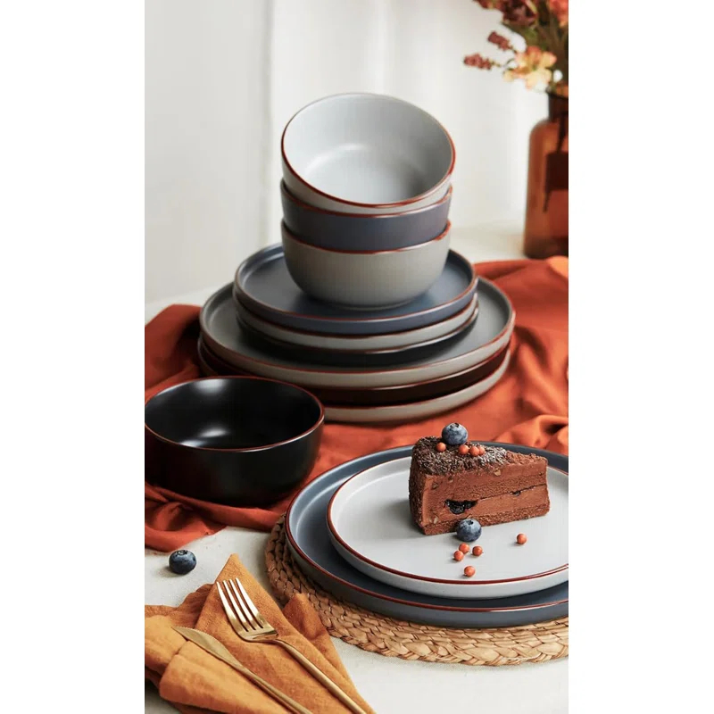 12 Pieces Stoneware Dinnerware Sets, Dishes Set for 4, Microwave and Dishwasher Safe