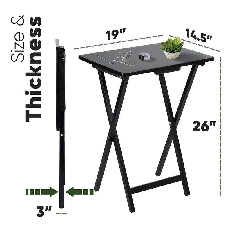 PJ Wood 19.09'' Solid Wood Rectangular Portable Folding Table (Set of 2)