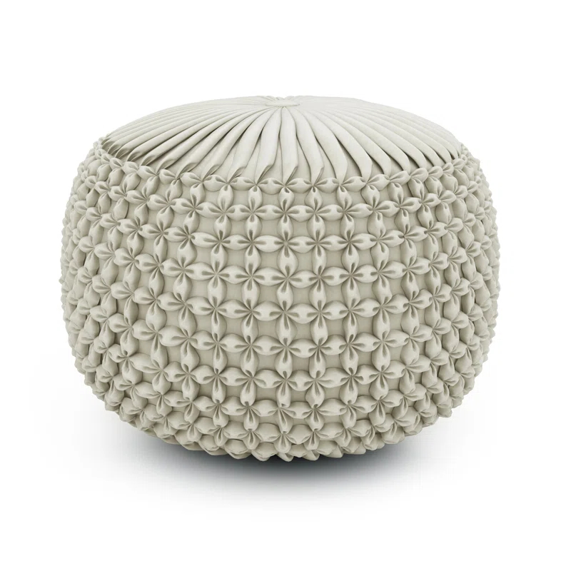 Simpli Home Renee 20"W Round Button-Tufted Velvet Pouf