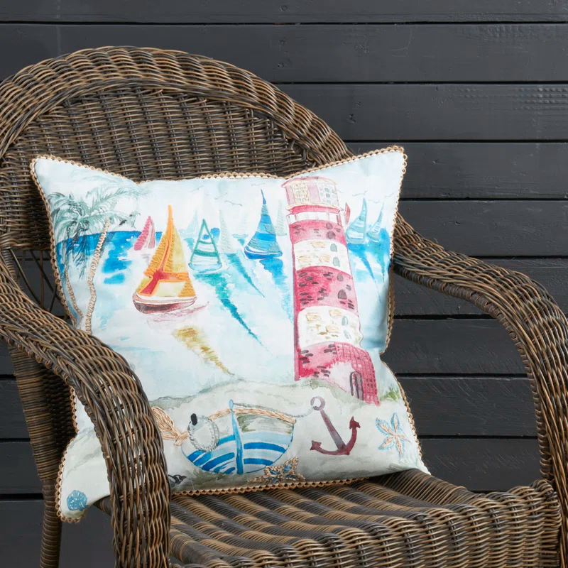 Saro Coastal Outdoor Lighthouse Pillow Cover