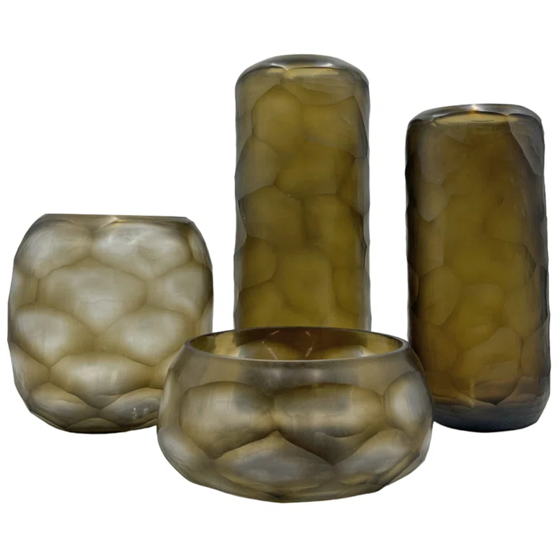 Bergamo Art Set of 4 Decorative Handmade Glass Rustic Artistry Vase in Brown