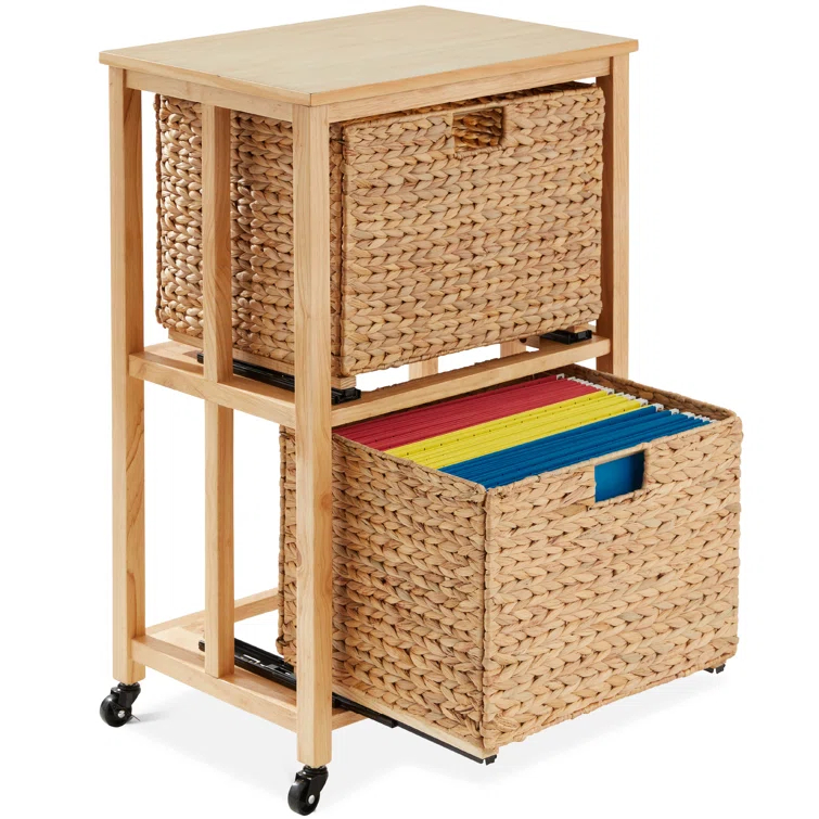 Bay Isle Home™ Grahame Vertical Rolling File Cabinet for Home, Office w/ Rubberwood Frame, Locking Caster Wheels