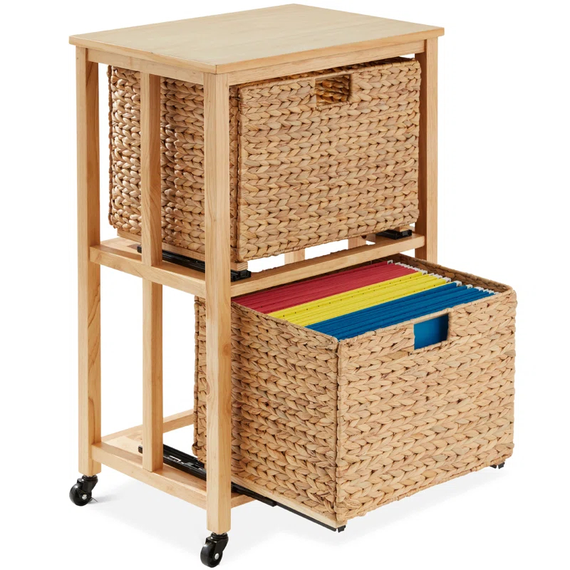 Bay Isle Home™ Grahame Vertical Rolling File Cabinet for Home, Office w/ Rubberwood Frame, Locking Caster Wheels