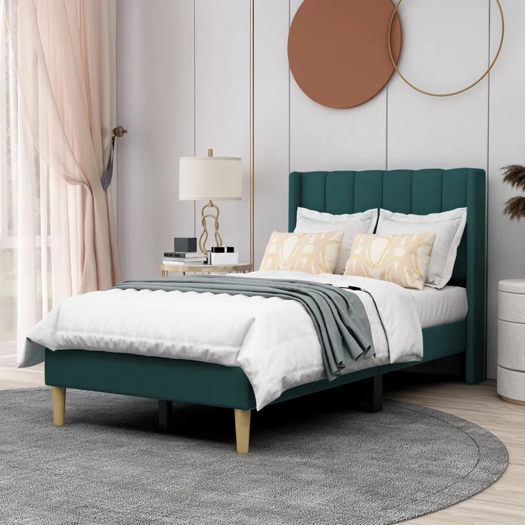 Wade Logan® Eriksay Low Profile Upholstered Platform Bed with Wingback Headboard