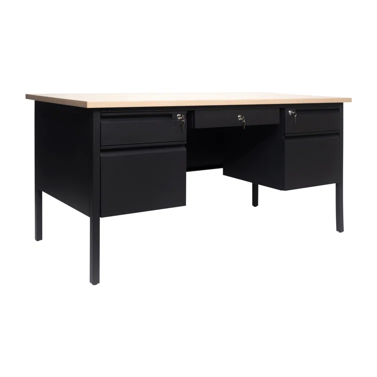 Flash Furniture Cambridge 60" Commercial Double Pedestal Desk with 5 Locking Drawers
