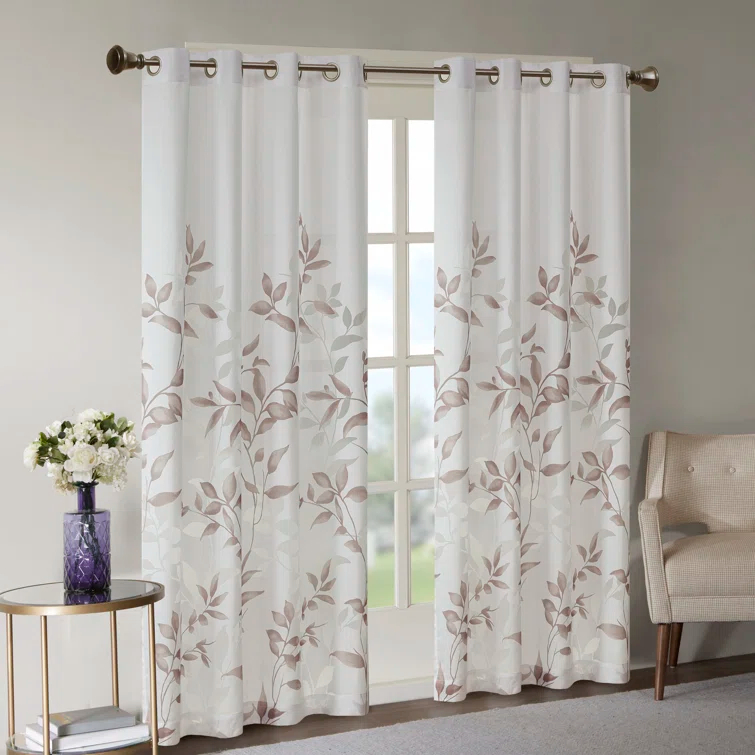 Madison Park Cecily Floral Printed Burnout Sheer Grommet Single Curtain Panel