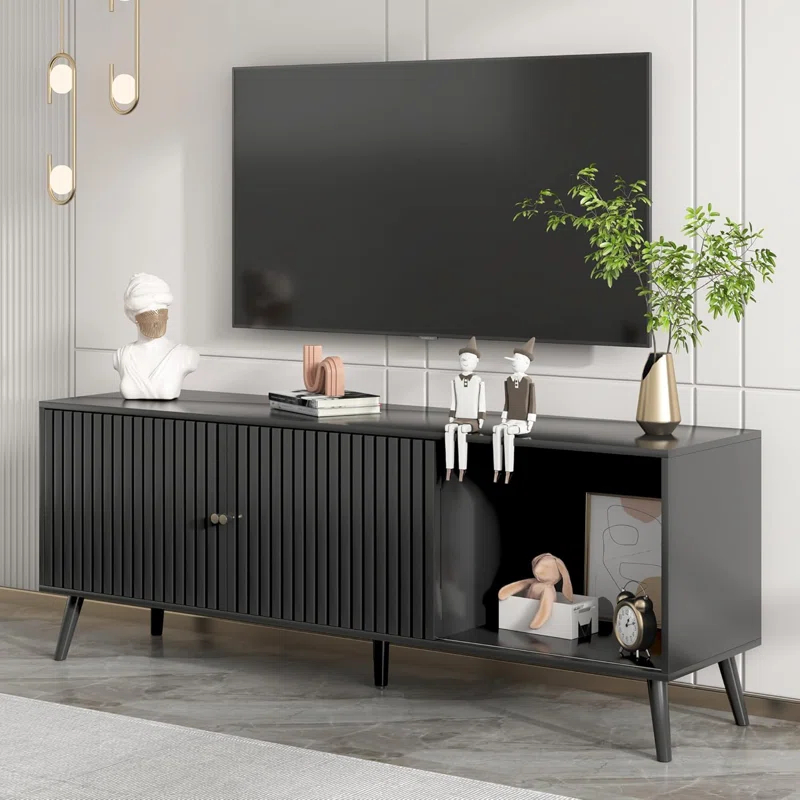 George Oliver Modern TV Stand for Televisions up to 70 Inches, with Sliding Doors and Storage, Television Stands, TV Consoles, Media Consoles for Living Room