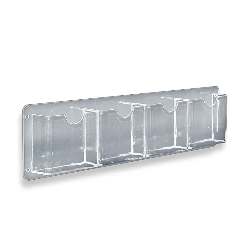 Azar Displays Four Pocket Tri-Fold Wall Rack. Clear Acrylic Wall Mount Brochure Holder for Tri-Fold Size Pamphlets, Horizontal Alignment. Overall Size: 19.5"W x 5.5"H, 2-Pack (Set of 2)