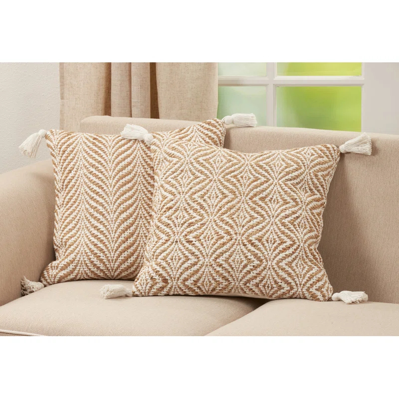 Aziza Tassels Cotton Blend Pillow Cover