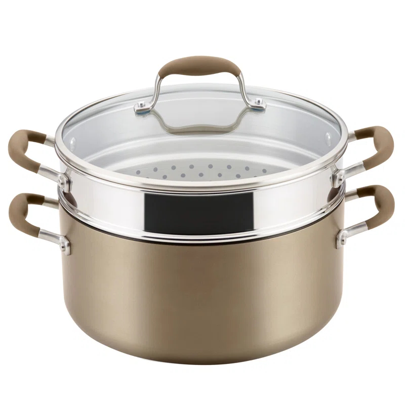 Anolon Anolon Advanced Home Hard Anodized Nonstick Wide Stockpot With Steamer Insert Set, 3-Piece,  8.5-Quart
