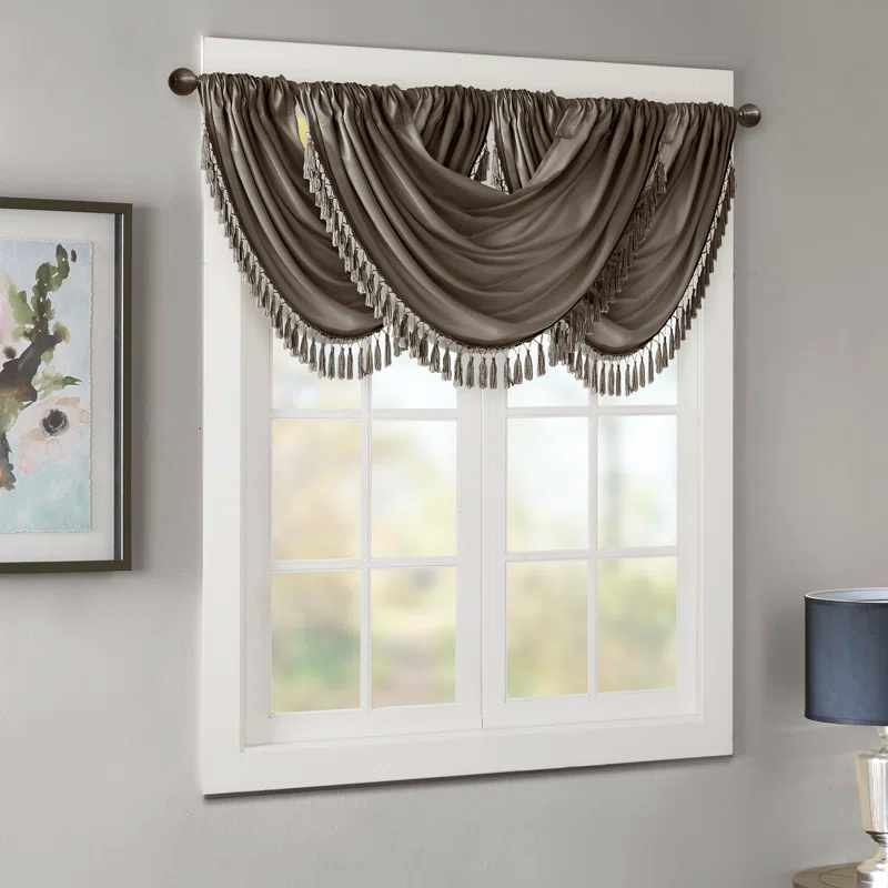 Madison Park Elena Faux Silk Waterfall Embellished 38'' W Single Window Valance