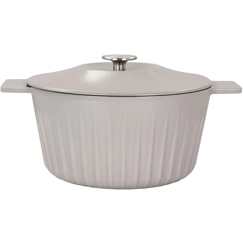 Martha Stewart Martha Stewart Enameled Cast Iron 5 Quart Embossed Stripe Dutch Oven With Lid In Warm Grey
