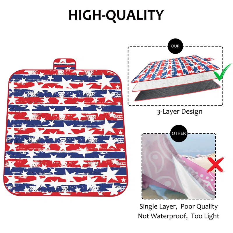 Tirrinia Picnic Blanket Extra Large Waterproof Lightweight Portable Outdoor Mat for Family Camping, Travel, Park, Beach, Hiking, Stadium, Concerts ( Striped Print, 70''X80'') - Machine Washable