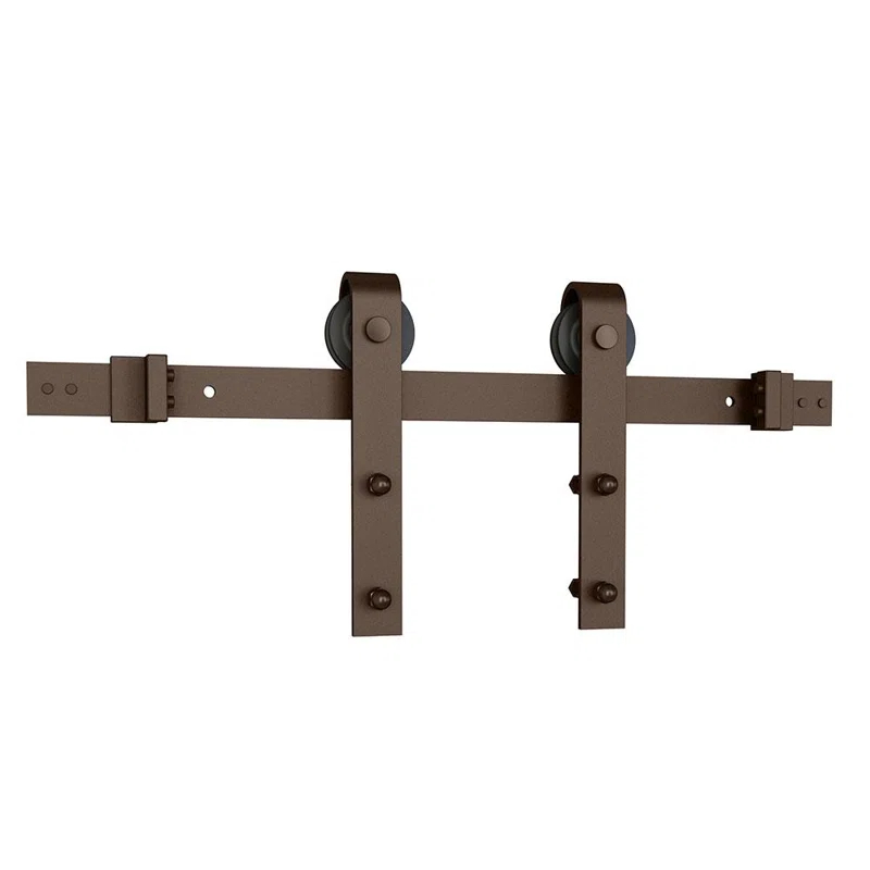 American Pro Decor Steel Sliding Rolling Barn Door Hardware Kit for Single Wood Doors with Routed Floor Guide