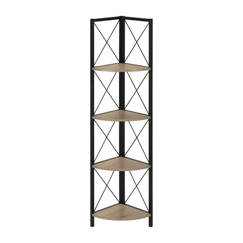 Bookshelf, Bookcase, Etagere, Corner, 4 Tier, 60"H, Office, Bedroom, Metal, Laminate
