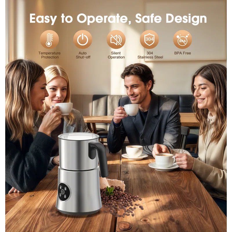 Teendow 900ml Electric Milk Frother Machine, Coffee Foamer Stainless Steel Milk Pitcher, Tea Stirrer, Hot And Cold Double,sliver | Wayfair