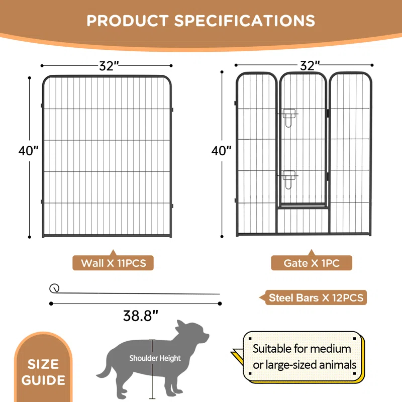 FDW Dog Playpen Indoor 12 Panels Dog Pen For Small And Medium Dogs, Exercise Pen Pet Dog Fence With Doors Pet Puppy Playpen For RV Camping Yard, Black