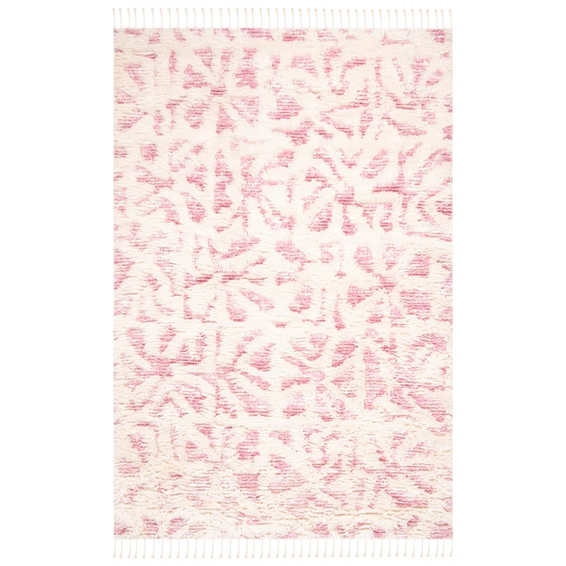 Union Rustic Driden Hand Knotted Wool/Viscose Abstract Rug in Ivory/Pink