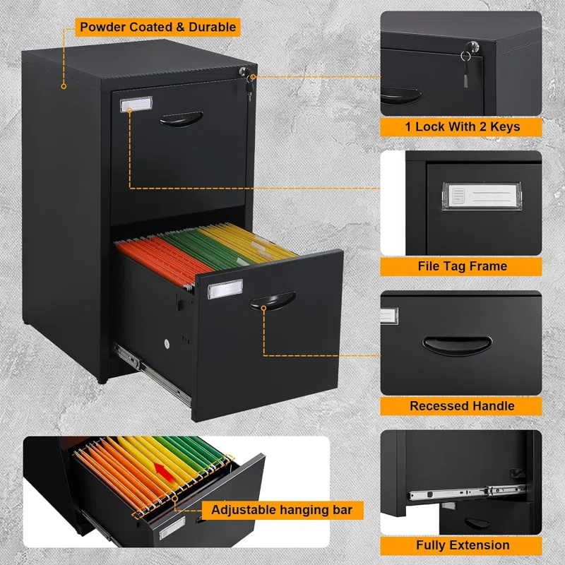 Inbox Zero 2 Drawer File Cabinet With Lock Metal Vertical File Cabinet