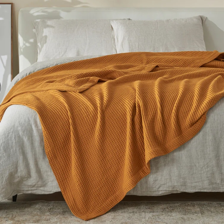 Solid Cotton Waffle Weave Blanket