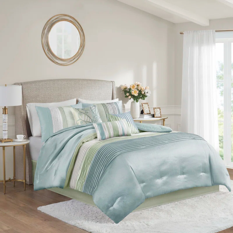 Madison Park Amherst 7 Piece Striped and Pleated Comforter Set