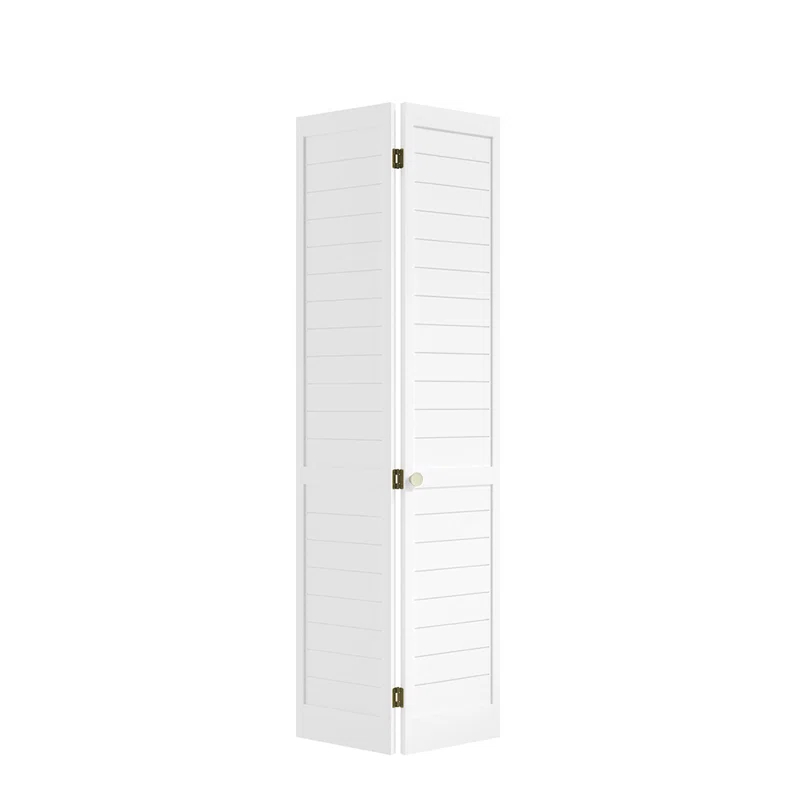 EightDoors 80-in Louvered Wood Finished Painted Flat Bi-Fold Door