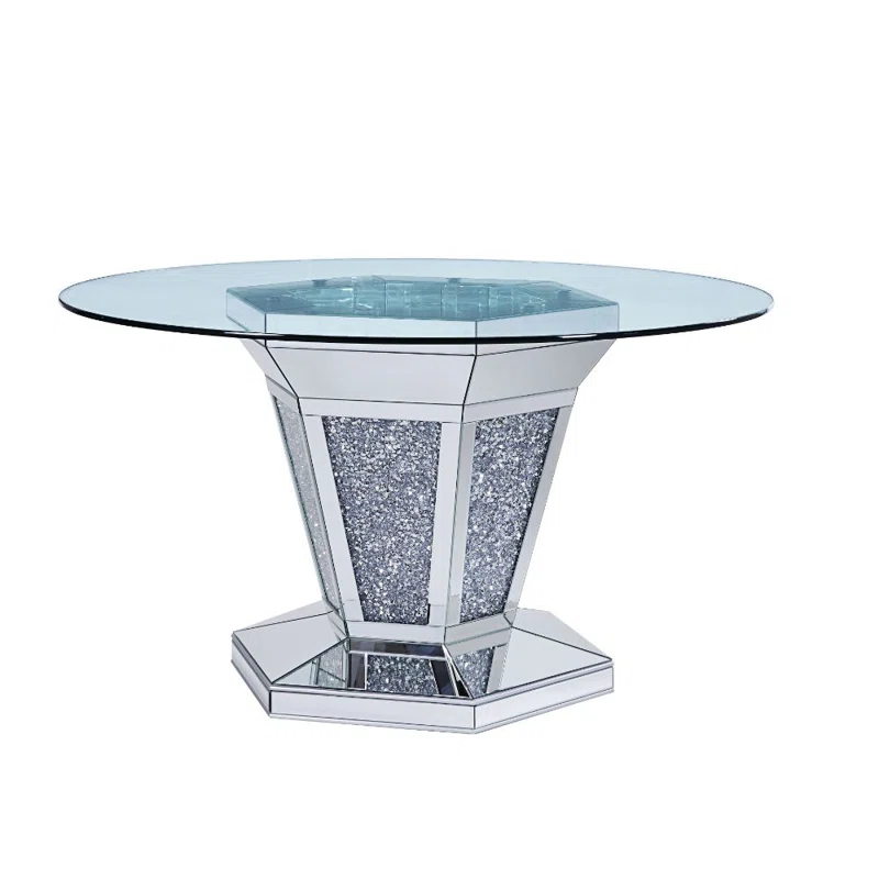 Everly Quinn Choi Round Glass Top Metal Base Dining Table