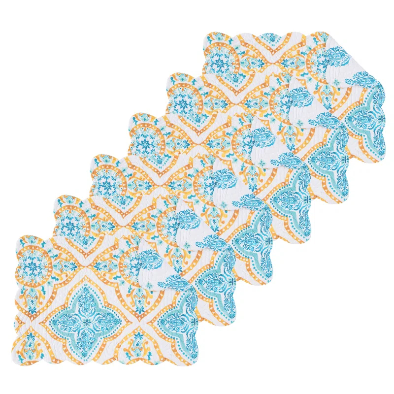 Highland Dunes Schmeling Terrace Medallion Cotton Quilted Rectangular Reversible Cotton Placemat (Set of 6)