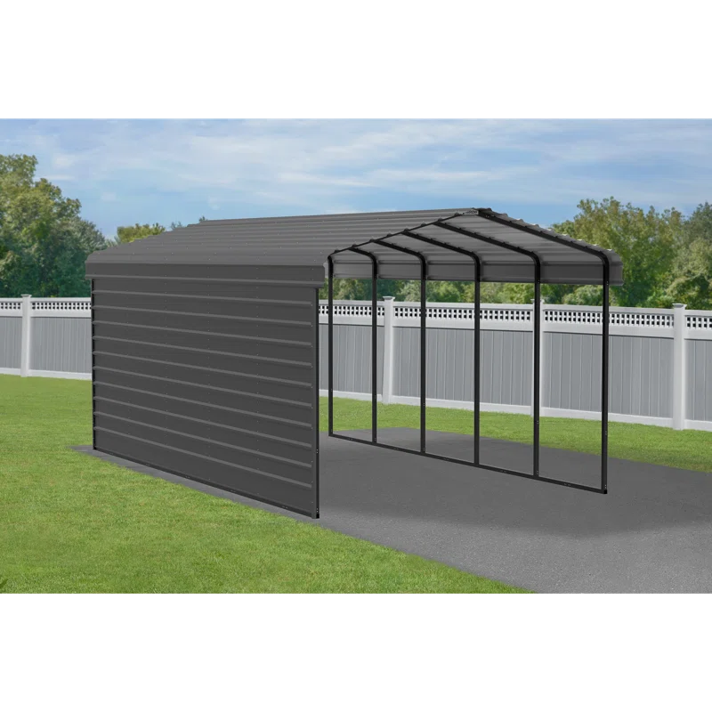 Arrow 24 x 12 ft Eggshell Carport with 1-sided Enclosure