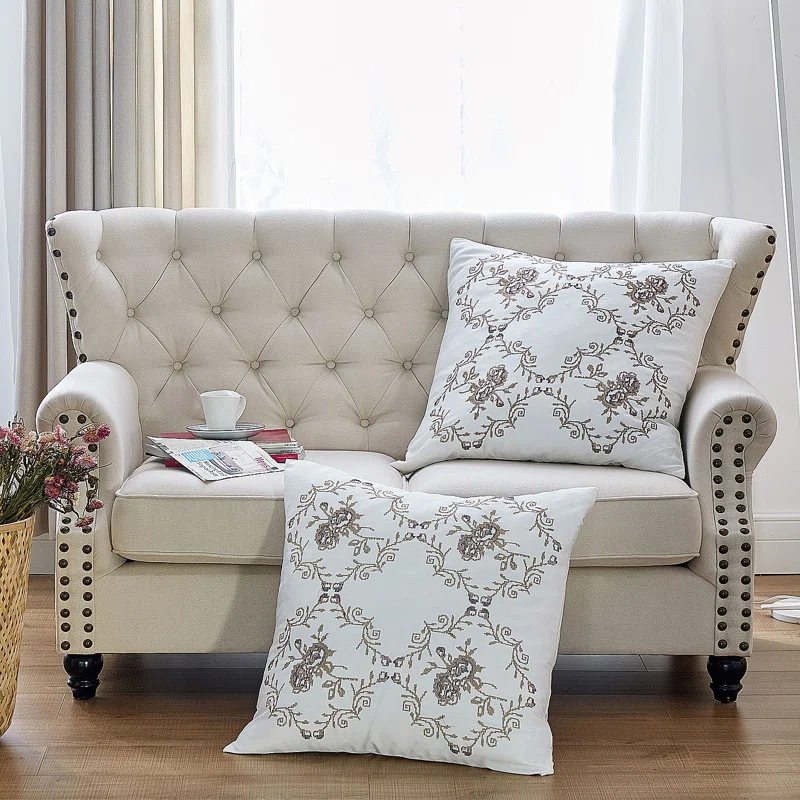 Home Soft Things Rose Embroidered Pillow Cover (Set of 2)