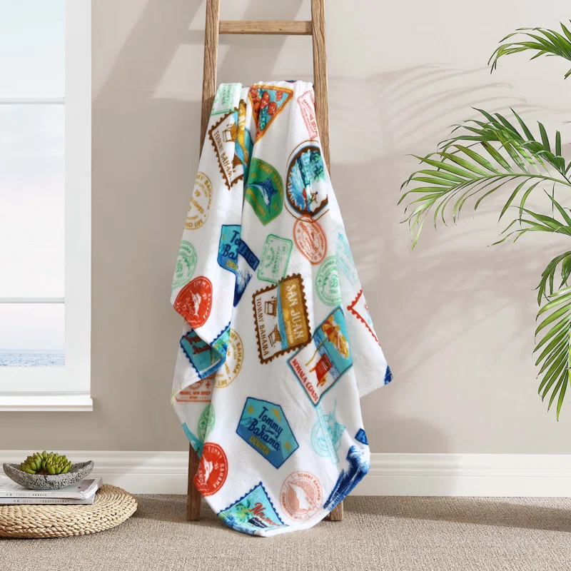 Tommy Bahama Home Wallpaper Leaves Plain Weave / Muslin Throw Blanket