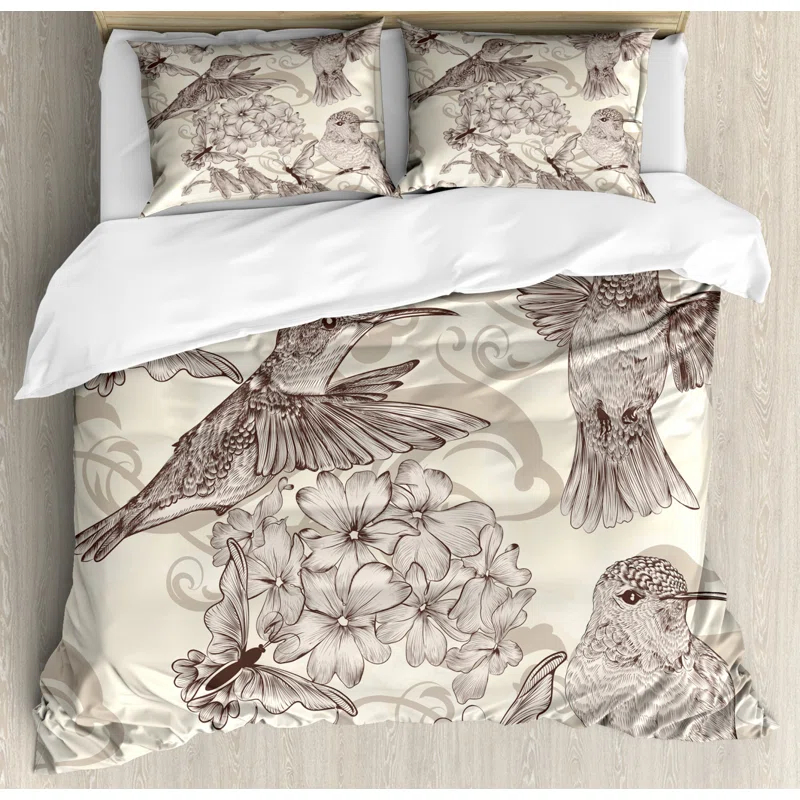 Ambesonne Hummingbirds Coastal Floral Duvet Cover Set