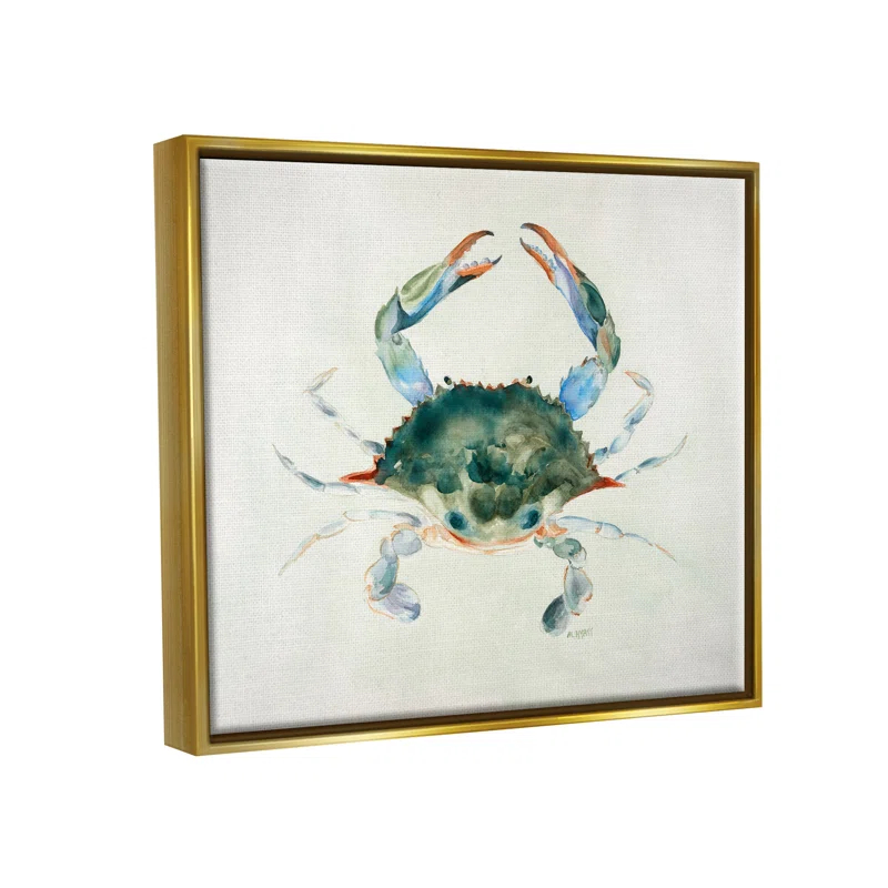 Stupell Industries " Blue Sea Crab Over Beige Soft Watercolors " by Melissa Hyatt LLC Painting Print