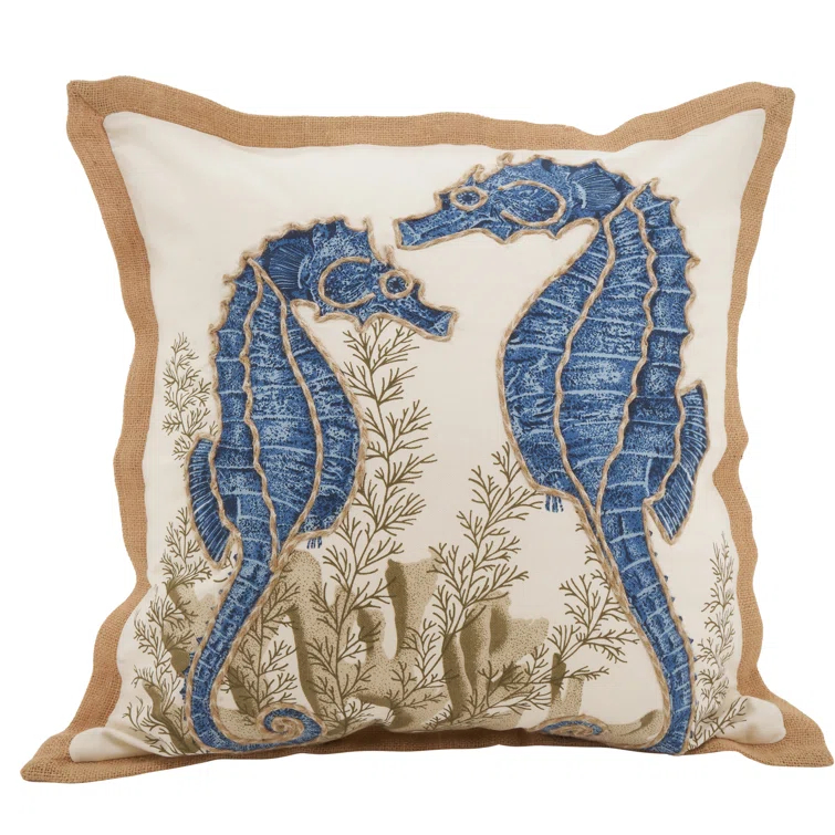 Saro Neptunian Collection Embroidered Cotton Throw Pillow