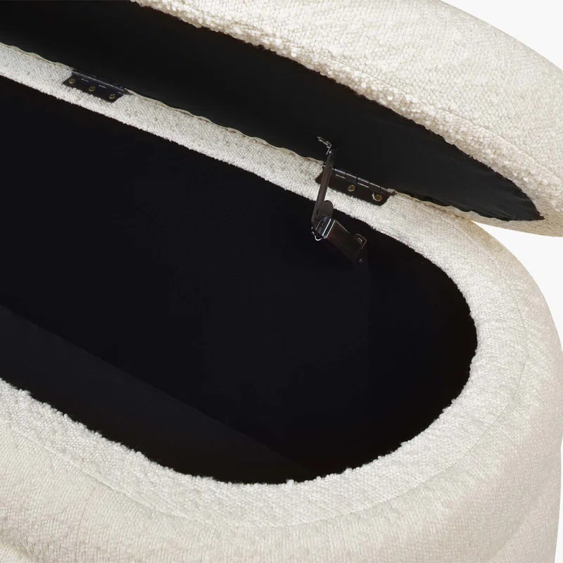 Everly Quinn Boucle Upholstered Storage Bench