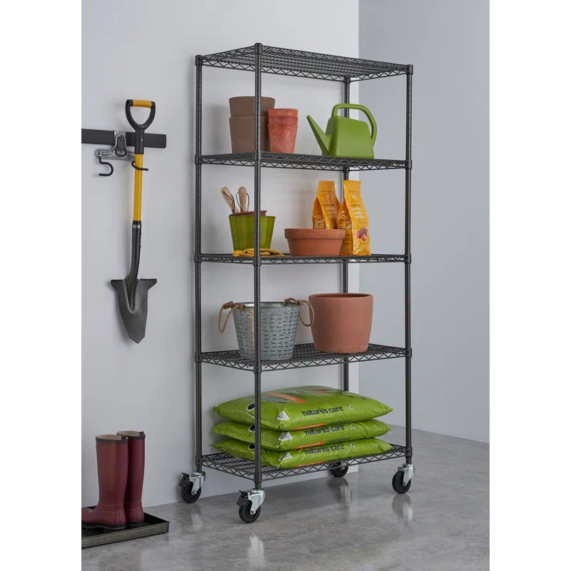 Trinity TRINITY PRO Black 5-Tier NSF Steel Wire Garage Storage Shelving Unit w/ Wheels