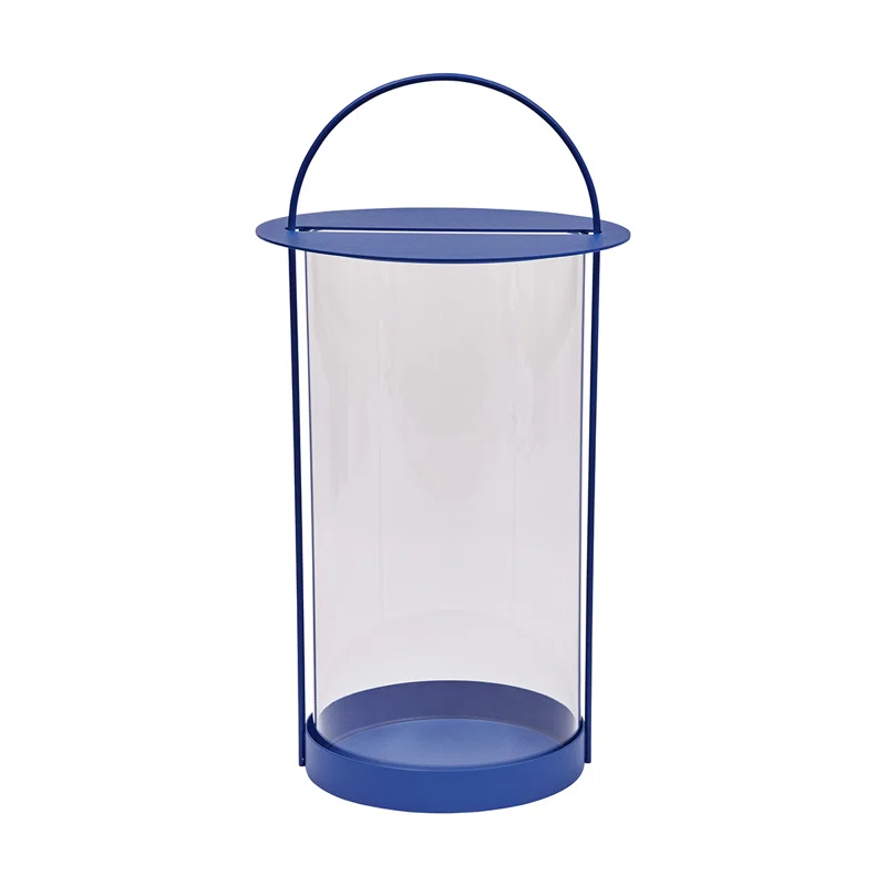 Large Blue Metal and Glass Hanging Lantern