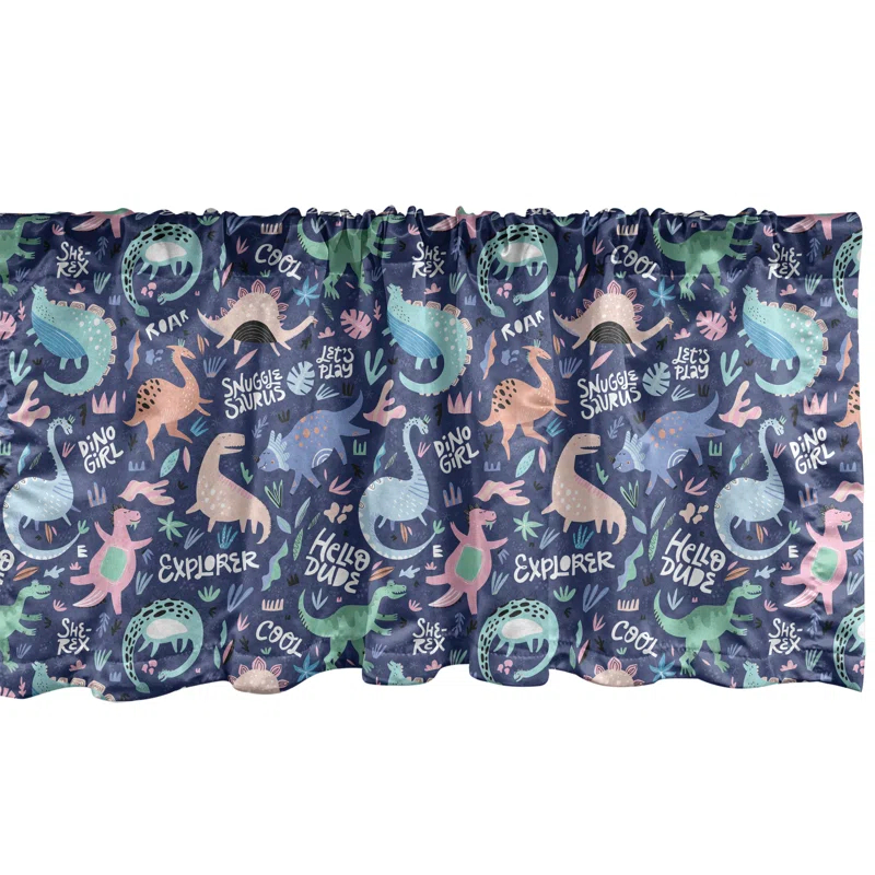 Ambesonne Dinosaur Valance Pack of 2 Cartoon Extinct Animals  Dark Indigo and Multicolor