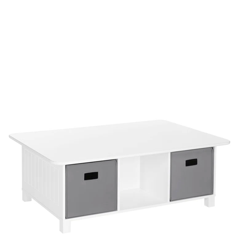 RiverRidge Home RiverRidge Kids Desk, Activity and Play Table with 6 Storage Cubbies - White with 2 Fabric Bins