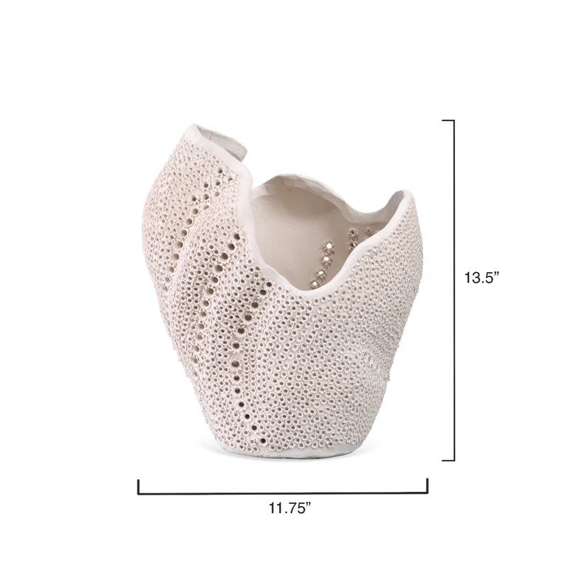 White Porcelain Decorative Table Vase with Perforated Design